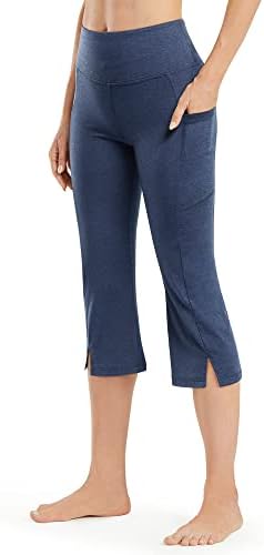 Bootcut Capri Yoga Pants with Pockets Comfy Soft Workout Crop Pants Casual Summer in Heather Navy