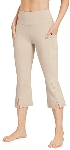 Bootcut Yoga Pants Capri Tummy Control with Pockets High Waisted Work Casual Pants — Khaki