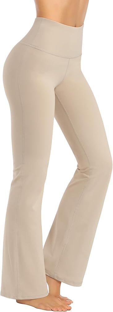 Bootcut Yoga Pants Dress Flare Leggings High Waist Flared Bootleg Workout Pant for Casual Work Pant for Women in Khaki