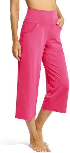 Capri Leggings Wide Leg Travel Stretch in Hot Pink