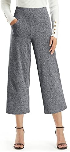 Capri Pants Wide Leg Stretch Comfy — Heather Grey, 23" inseam