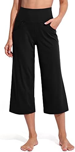 Capri Pants with Pockets Wide Leg Cropped in Black
