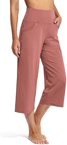 Capri Pants Women Wide Leg Stretchy Flowy Comfy — Cameo, 23" inseam