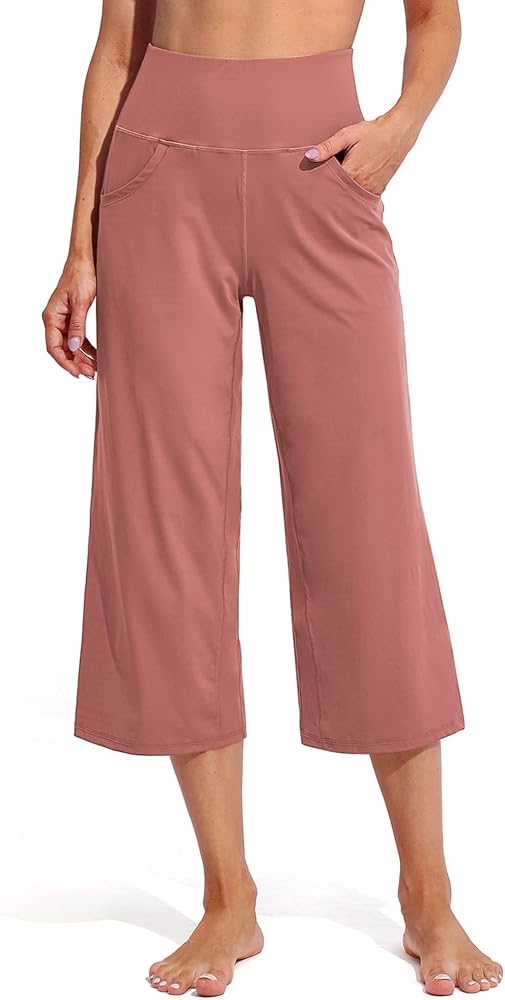 Capri Pants Women Wide Leg Stretchy Flowy Comfy in Cameo