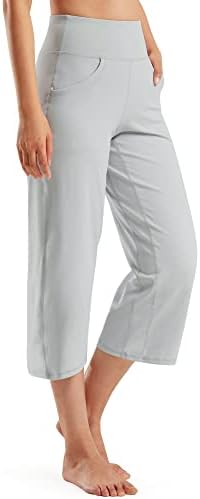 Capri Pants Women Wide Leg Yoga Dress Culottes — Light Grey, 23" inseam