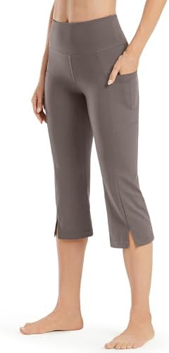 Capri Yoga Pants Bootcut Stretch High Waisted Capri Pants with Pockets — Taupe