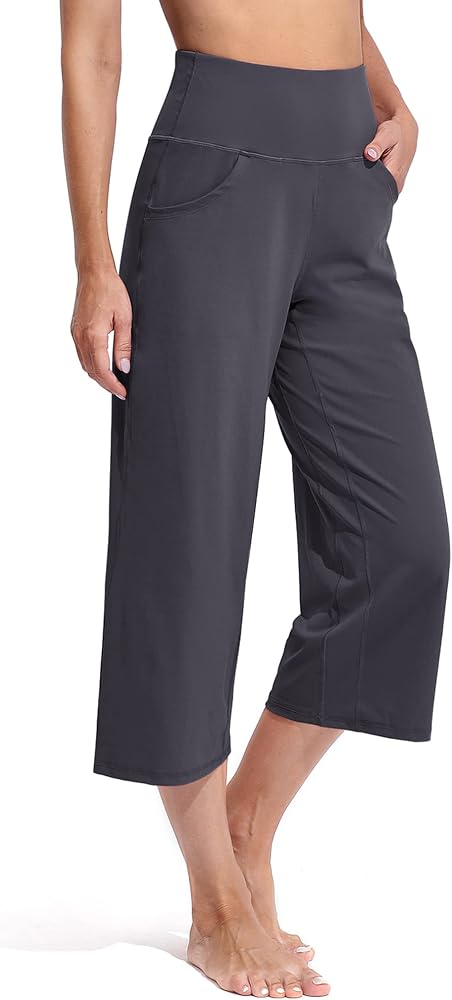 Capri Yoga Pants Stretch Lounge Gaucho in Grey