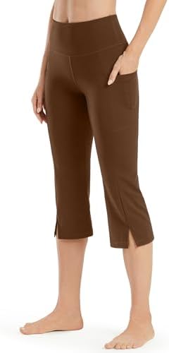 Capri Yoga Pants Women Flare Leggings with Pockets High Waisted Crop Bootcut Pant Comfy Soft Workout — Dark Coffee