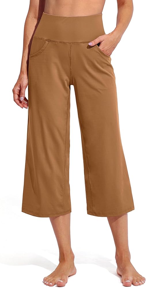 Capri Yoga Pants Women Wide Leg Flowy Dance in Coca Mocha