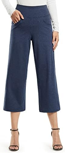 Capris Pants Women Yoga Dress Casual — Navy Heather, 21" inseam