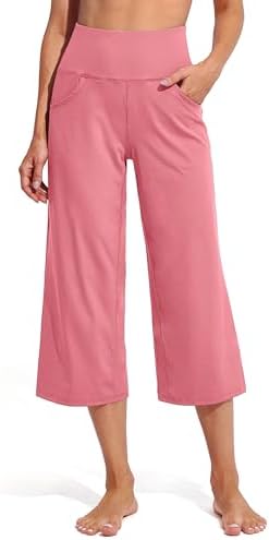 Capris Women Elastic Waist Work Stretch Yoga Pants — Pink, 23" inseam