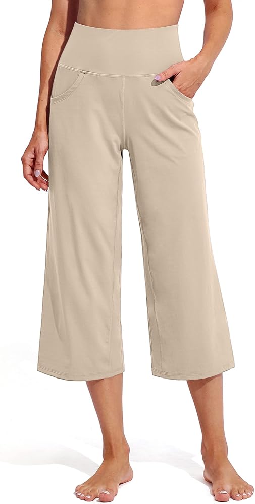 Cropped Pants Women Flare Yoga Summer in Light Khaki