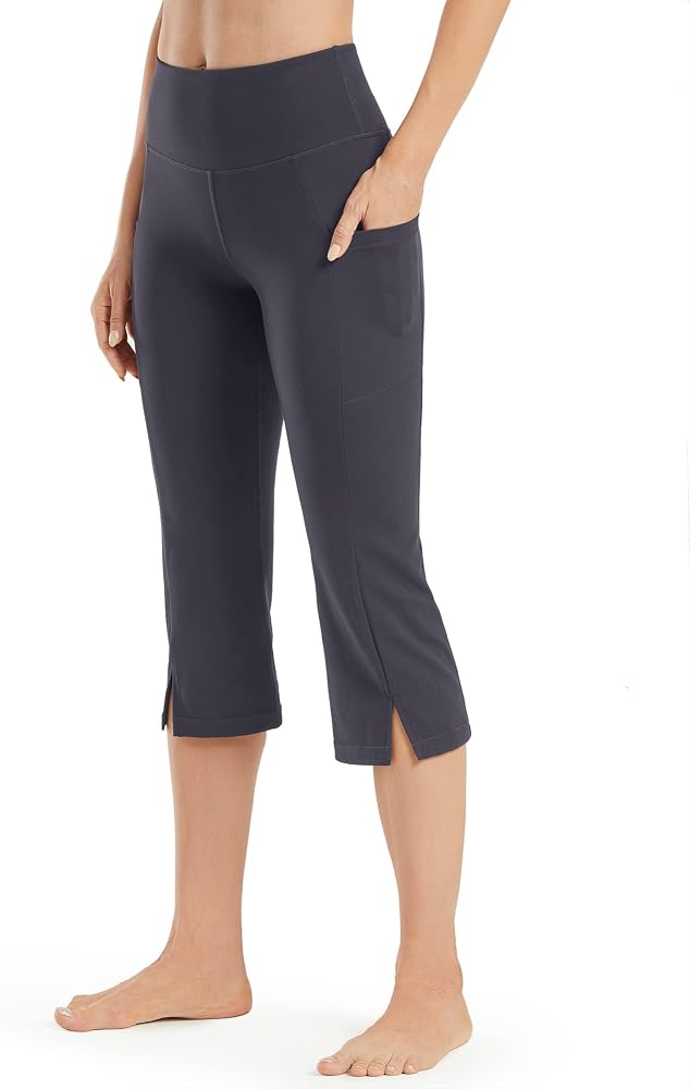 Flare Capri Leggings Bootcut Yoga Pants High Waisted Tummy Control Workout Lounge in Grey