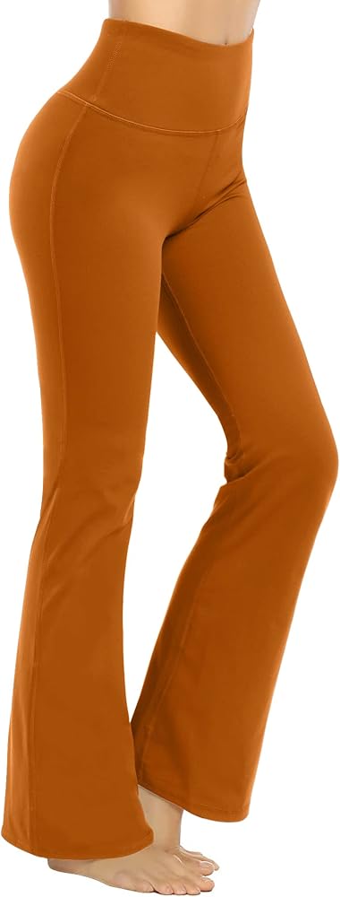 Flare Leggings High Waisted Yoga Pants for Casual Work in Brown Sugar