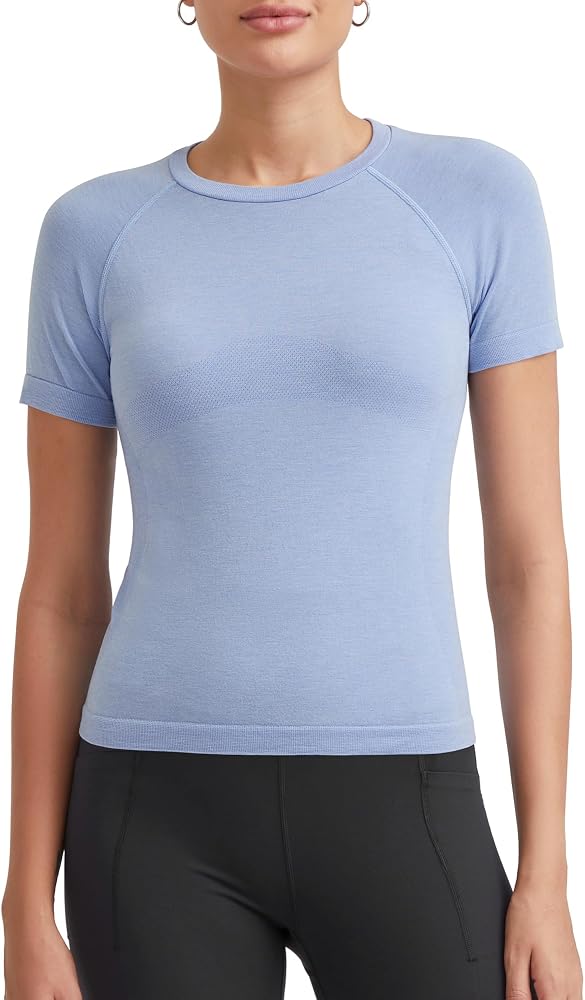 Short Sleeve Sweater Slim Fit Basic Workout Shirts Stretch Seamless Lightweight Spring Summer Casual Tshirt in Blue