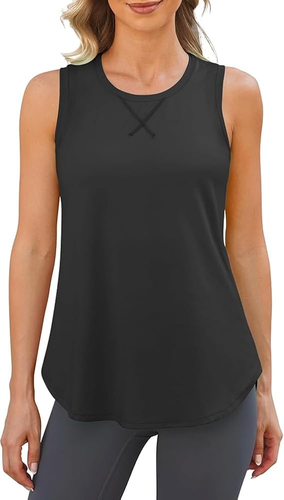 Tank Top Loose Athletic Workout Tops Summer Quick Dry Activewear Running Gym Sleeveless Shirts in Black