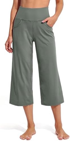 Wide Leg Capris Loose Palazzo Culotte — Grey Sage, 23" inseam