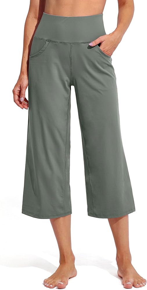 Wide Leg Capris Loose Palazzo Culotte in Grey Sage