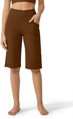Wide Leg Capris Women Knee Length Yoga Pants — Dark Coffee, 14" inseam