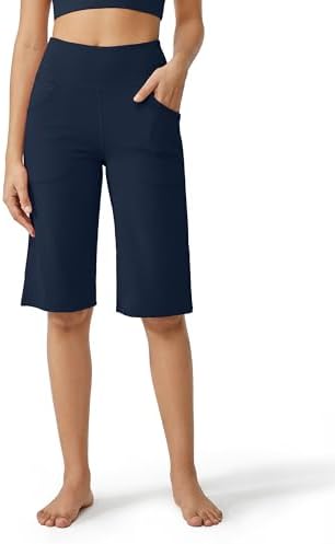Wide Leg Cropped Pants Women Palazzo Capris — Dark Navy, 14" inseam