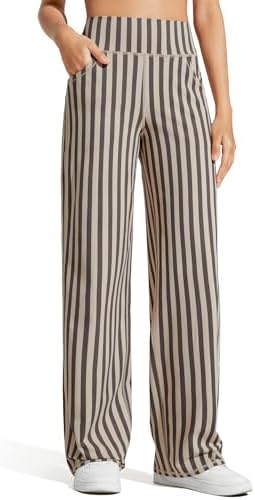 Wide Leg Pants with Pockets in Khaki Stripe