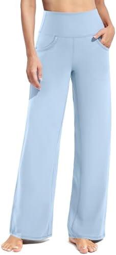 Wide Leg Pants with Pockets Stretch in Baby Blue