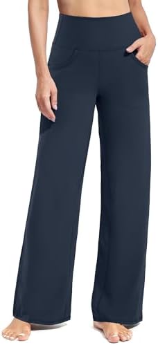 Wide Leg Pants with Pockets Stretch in Dark Navy