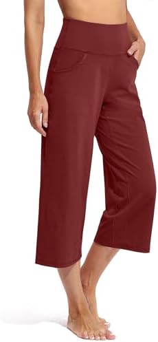 Wide Leg Pants Women High Waist Loose Gaucho in Dark Burgundy