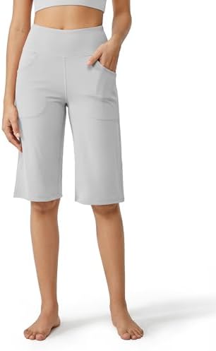 Wide Leg Pants Women with Pockets Yoga Gaucho — Light Grey, 14" inseam