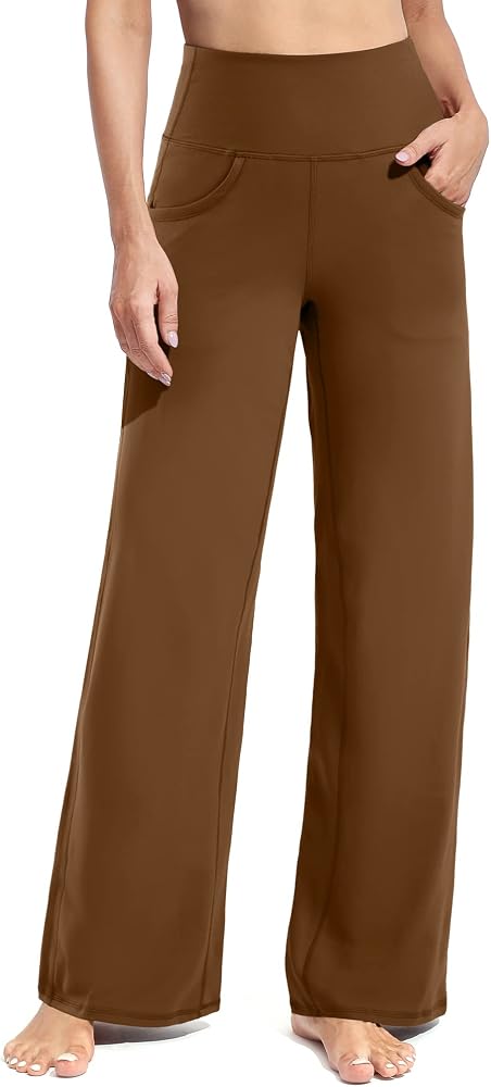 Wide Leg Yoga Pants with Pockets in Dark Coffee