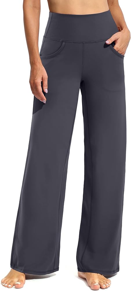 Wide Leg Yoga Pants with Pockets in Soft Dark Grey