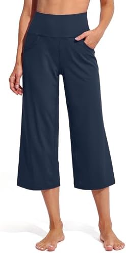 Women Capri Pants for Summer Wide Leg Dressy — Dark Navy, 23" inseam