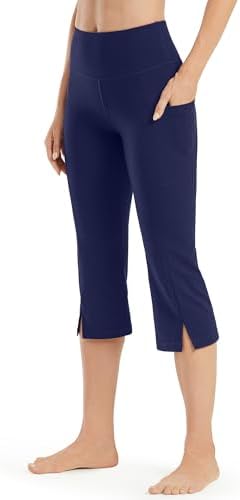 Women's Capri Pants with Pockets High Waisted Bootcut Yoga Pants Women with Front Split Casual Work — Royal Blue