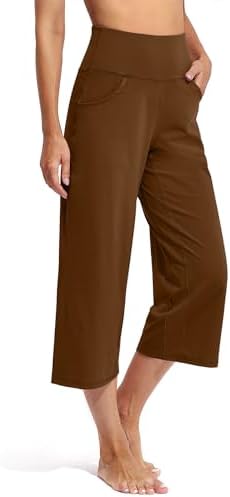 Women's Capris Comfy Dress Yoga Stretch Pants — Dark Coffee, 23" inseam