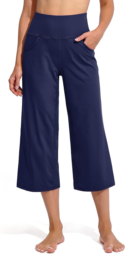 Womens Capris for Summer Wide Leg Crop Pants in Royal Blue
