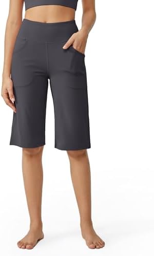 Women's Capris Wide Leg Yoga Crop Pants Knee Length High Waisted Stretch for Dressy Casual Summer Yoga Workout Exercise — Deep Grey, 14" inseam