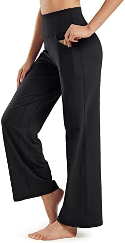 Women's Wide Leg Yoga Pants Bundle with High Waist Capris with Pockets — Black