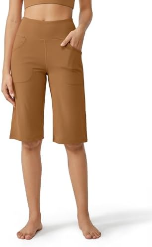 Yoga Capri Pants Women Straight Leg High Rise — Coca Mocha, 14" inseam
