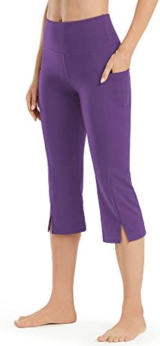 Yoga Capris with Pockets Bootcut High Waisted Casual Workout Capri Pants — Dark Purple