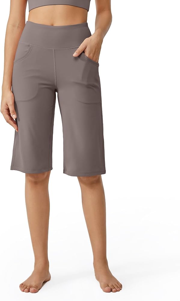 Yoga Pants Women High Waisted Tummy Control Capris in Taupe