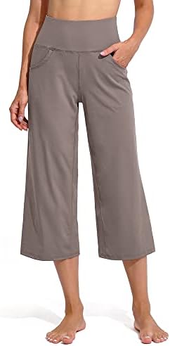 Yoga Pants Women Wide Leg Lounge Loose Capris — Taupe, 21" inseam